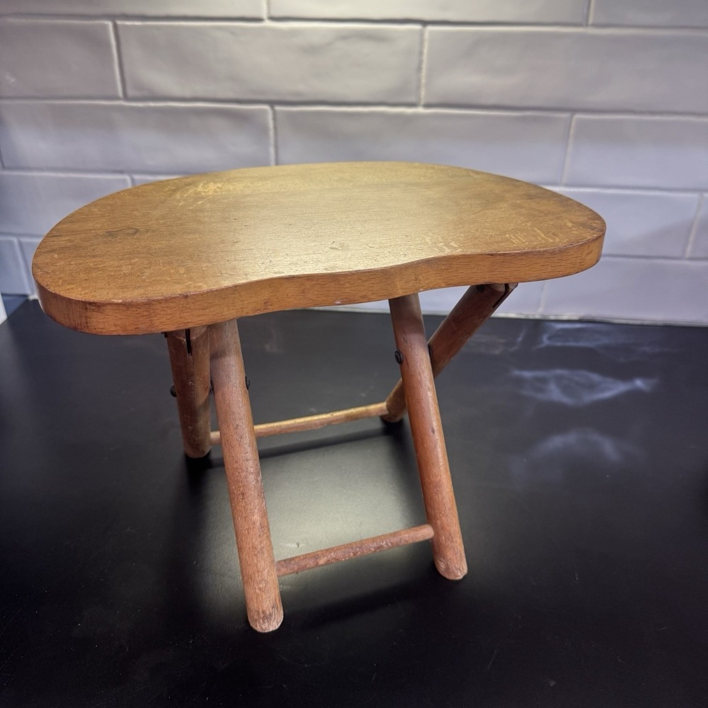 Vintage MCM 1950's Nevco Fold N Carry Portable Wood Stool made in Yugoslavia